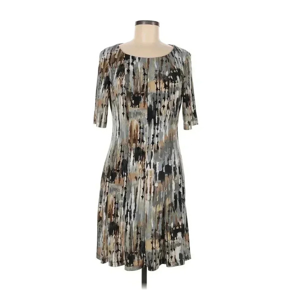 Connected Apparel Fit Flare Dress Women's Size 12 Multicolored Watercolor A-Line - Picture 1 of 12